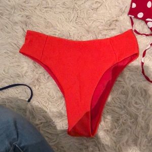 High waisted red bathing suit bottoms